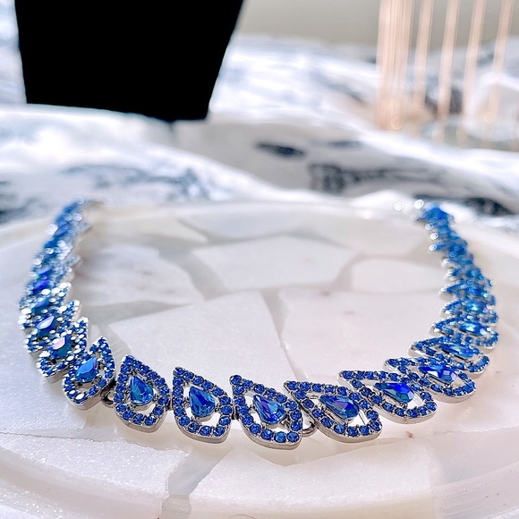 INC Blue Crystal Teardrop Collar Necklace - Picture 4 of 9